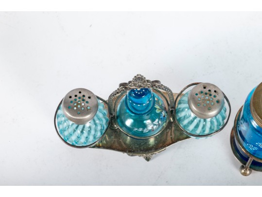 Painted Blue Glass Cruet Sets
