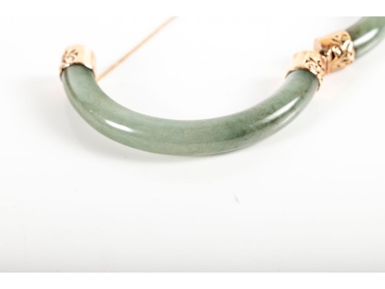 14k Yellow Gold And Jade Cuff Bracelet