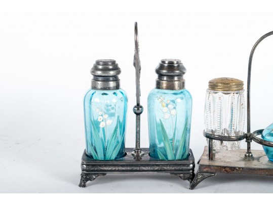 Painted Blue Glass Spice Shaker Cruets
