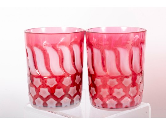 Fenton Patriotic Stars And Stripes Cranberry Glass Cups