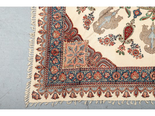 Iranian Vintage Ghalamkar Textile, Florals And Flourishes