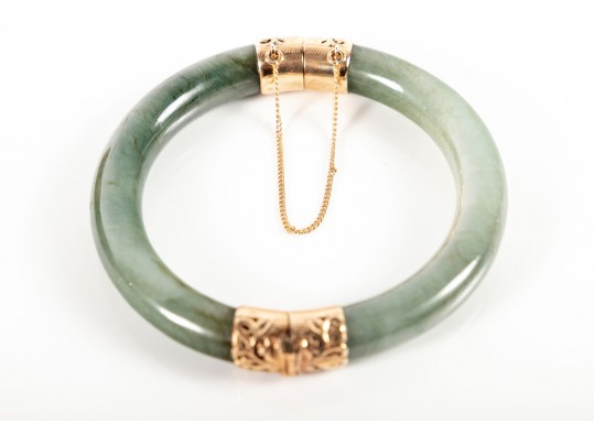 14k Yellow Gold And Jade Cuff Bracelet