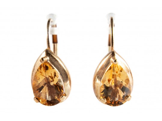 14k Yellow Gold Citrine Drop Earrings