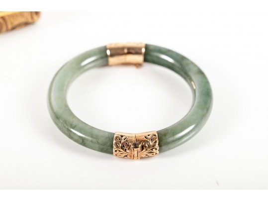 14k Yellow Gold And Jade Cuff Bracelet