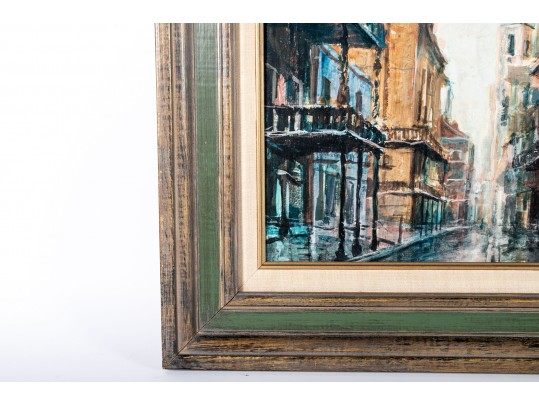 Larry Strickland (American [AL], B. 1948) Oil On Board, City Scene