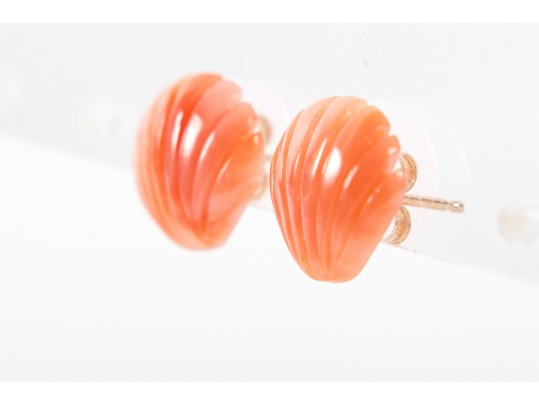 14k Yellow Gold Angel Skin Coral Shell-Shaped Stud Earrings