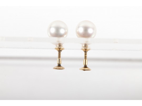 Mikimoto 14k Yellow Gold Cultured Pearl Screw-Back Clip-On Earrings