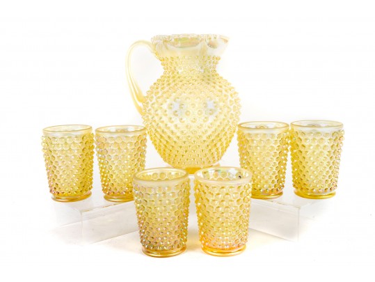 Fenton Yellow Hobnail Carnival Glass Lemonade Set
