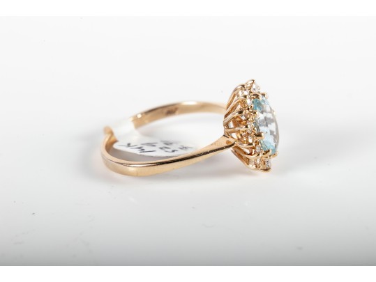 14k Yellow Gold Aquamarine And Moissanite Ring Size 8.75
