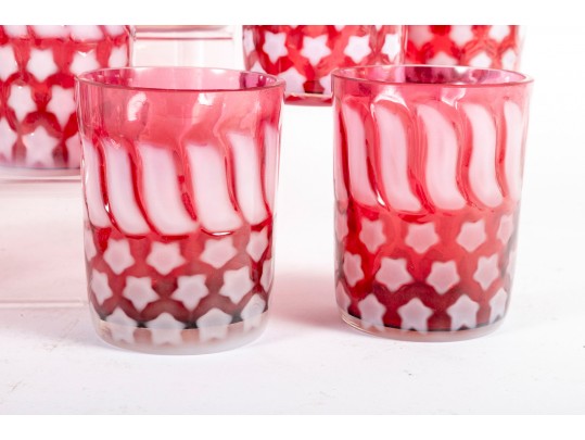 Fenton Patriotic Stars And Stripes Cranberry Glass Cups