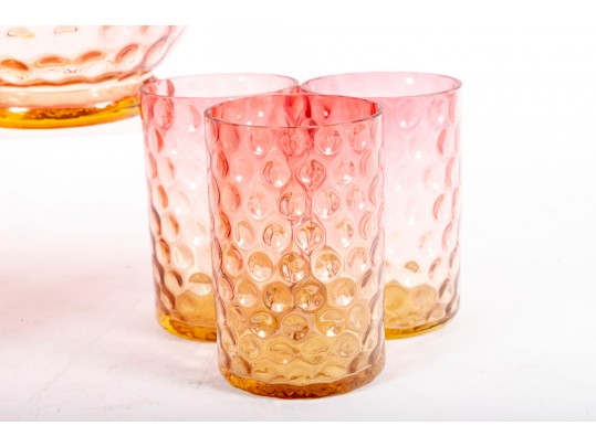 Amberina Coin Depression Glass Lemonade Set