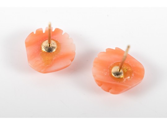 14k Yellow Gold Angel Skin Coral Shell-Shaped Stud Earrings