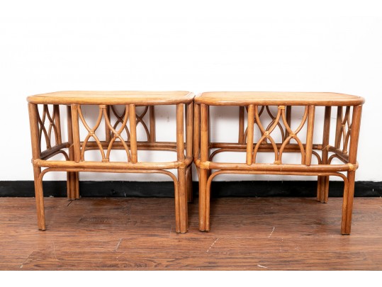 Pair Of MCM Rattan End Tables