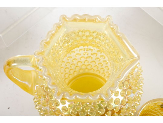 Fenton Yellow Hobnail Carnival Glass Lemonade Set