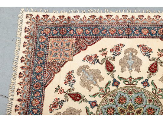 Iranian Vintage Ghalamkar Textile, Florals And Flourishes