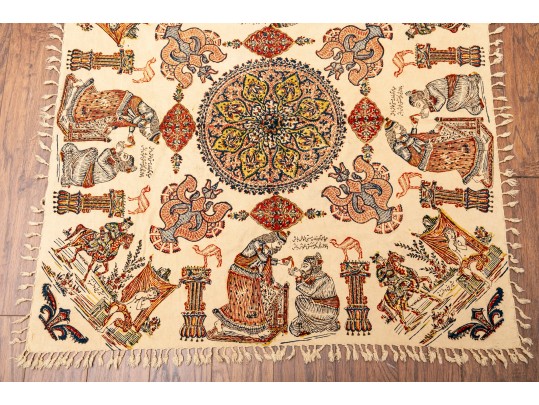 Iranian Vintage Ghalamkar Textile, Figures And Mandala
