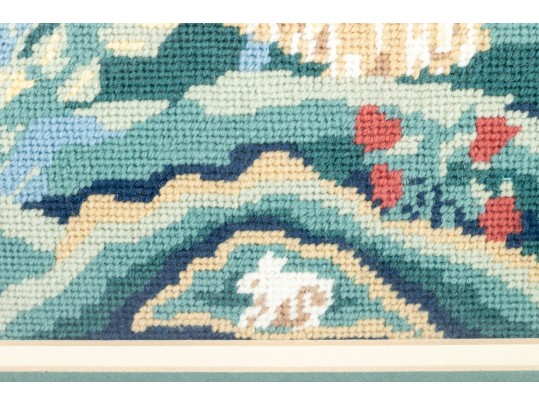 Needlepoint Embroidery Of A Woman Enjoying Nature Outside Her Home