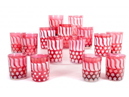 Fenton Patriotic Stars And Stripes Cranberry Glass Cups