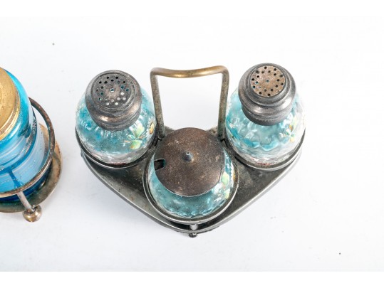 Painted Blue Glass Cruet Sets