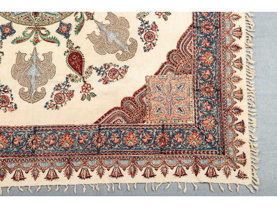 Iranian Vintage Ghalamkar Textile, Florals And Flourishes