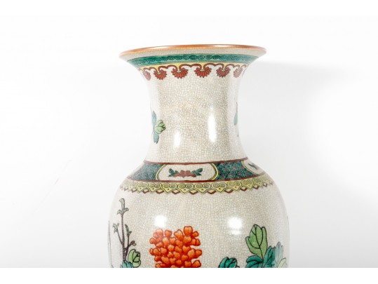 Beautiful Chinese Crackle Glaze Famille Rose Vase With Moths And Flowers