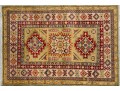 Kazak Wool Scatter Rug In Green, Yellow, And Red (4'8