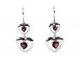 Pretty Sterling Silver And Garnet Heart Dangle Earrings