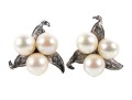 14k White Gold Cultured Pearl Floral Themed Stud Earrings