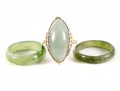 Trio Of Jade Rings, One In 14k Yellow Gold
