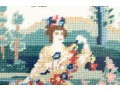 Needlepoint Embroidery Of A Woman Enjoying Nature Outside Her Home