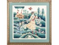 Needlepoint Embroidery Of A Woman Enjoying Nature Outside Her Home