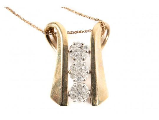 10k Yellow Gold Diamond Ladder Pendant Necklace