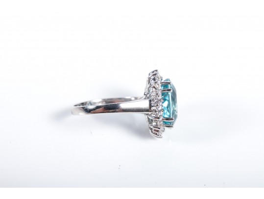 Sterling Silver Aquamarine Ring Size 6