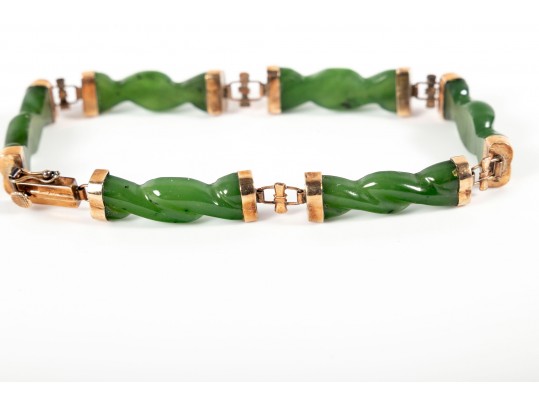14k Yellow Gold Jade Spiral-Motif Bracelet