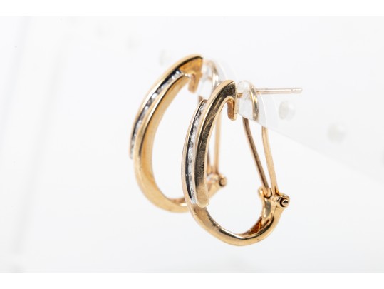 14k Yellow Gold Diamond J-Curve Hoop Earrings