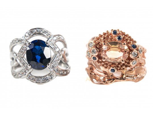 Sterling Silver Synthetic Sapphire Rings Size 6.25 And 6.5