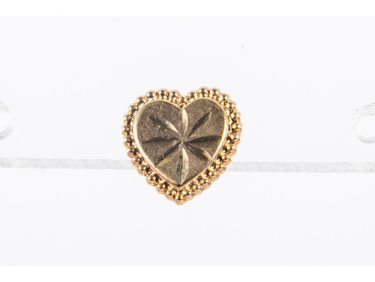 14k Yellow Gold Etched Heart Stud Earrings
