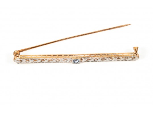 14k Yellow And White Gold Sapphire Floral Openwork Brooch