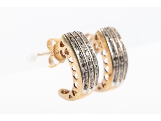 10k Yellow Gold Diamond J-Curve Earrings