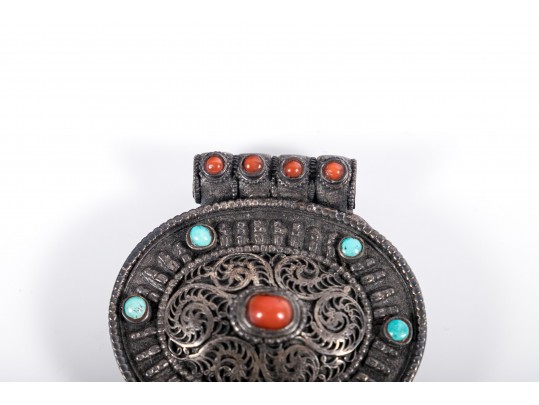 Sterling Silver Multi-Stone Tibetan Ghau Box Pendant