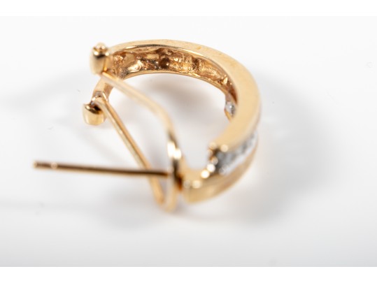 14k Yellow Gold Diamond J-Curve Hoop Earrings