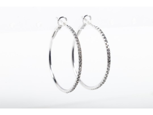 14k White Gold Diamond Hoop Earrings