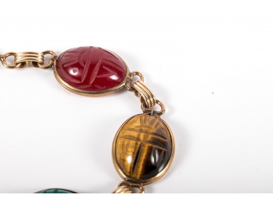 14k Yellow Gold Classic Multi Stone Carved Scarab Bracelet
