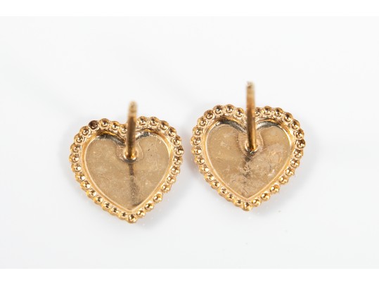 14k Yellow Gold Etched Heart Stud Earrings