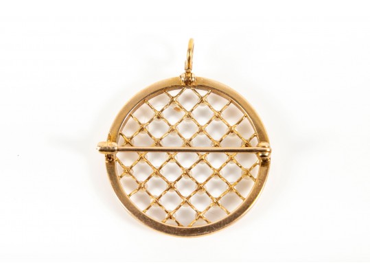 14k Yellow Gold Cultured Pearl Lattice Brooch/Pendant