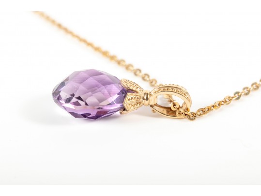 14k Yellow Gold Amethyst Pendant Necklace