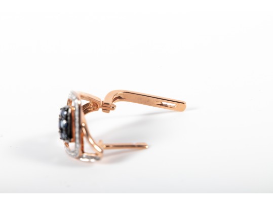 Stylish 14k Rose Gold Sapphire And Diamond C-Hoop Earrings