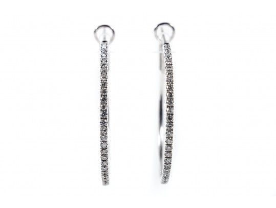 14k White Gold Diamond Hoop Earrings