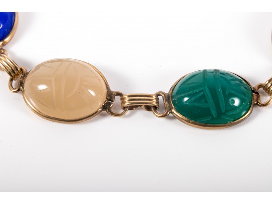 14k Yellow Gold Classic Multi Stone Carved Scarab Bracelet