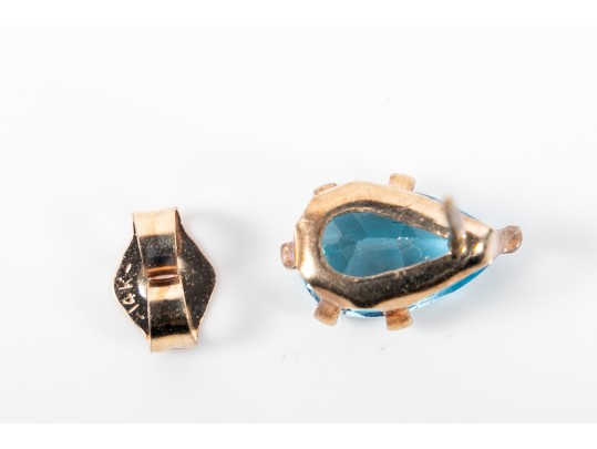 14k Yellow Gold Blue Topaz Teardrop Stud Earrings